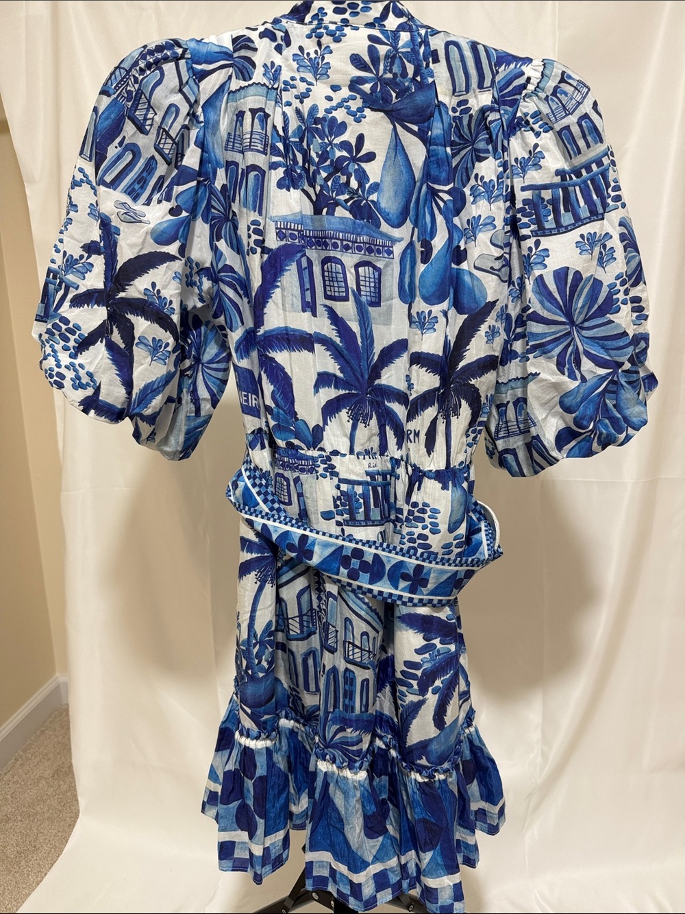 Farm Rio Blue Palm and Beach print Mini Dress - Picture 3 of 5